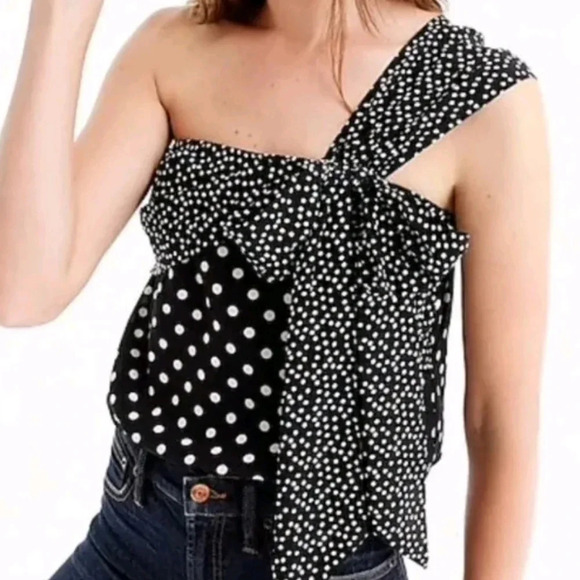 💯% silk J. Crew 1 shoulder strap polka dots flowy bow back zipper size 4 - Picture 1 of 8